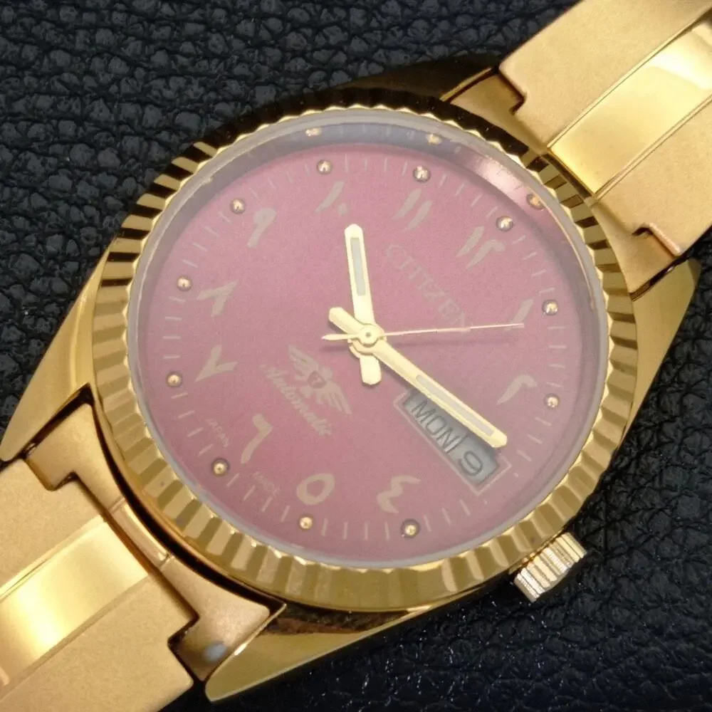 Vintage 1977 Citizen Automatic Mens Gold Watch W/daydate & Arabic accents